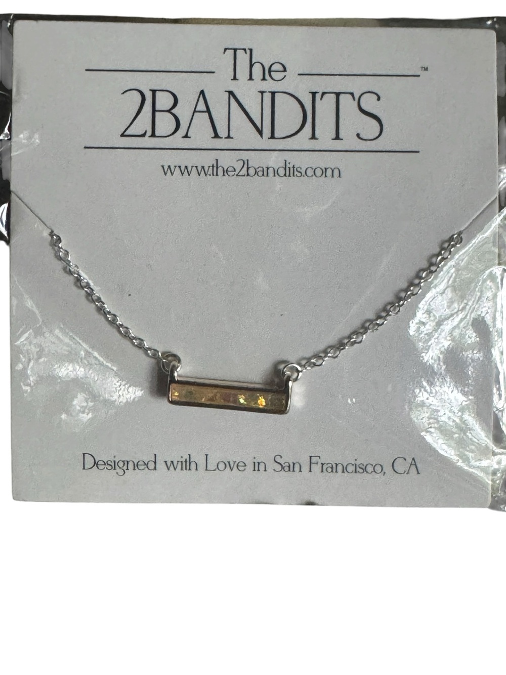 The 2Bandits Gold Bar Crystal Pendant Necklace - NEW